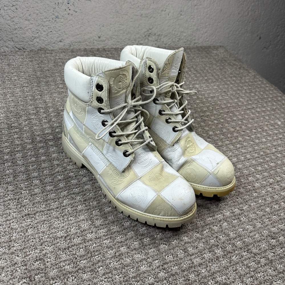 Vintage Timberland Patchwork Checkerboard Boots 36073 White Mens 11